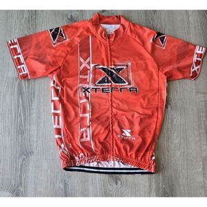 XTerra Cycling Jersey Adult Large Red Full Zip Short Sleeve Pockets Polyester